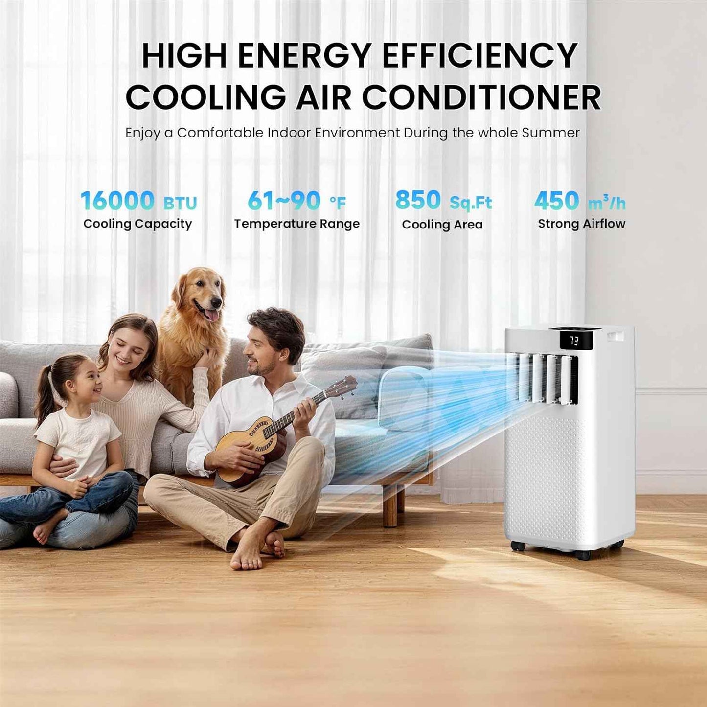 Breezy Portable Air Conditioner 16,000 BTU WiFi App Control, 5-in-1