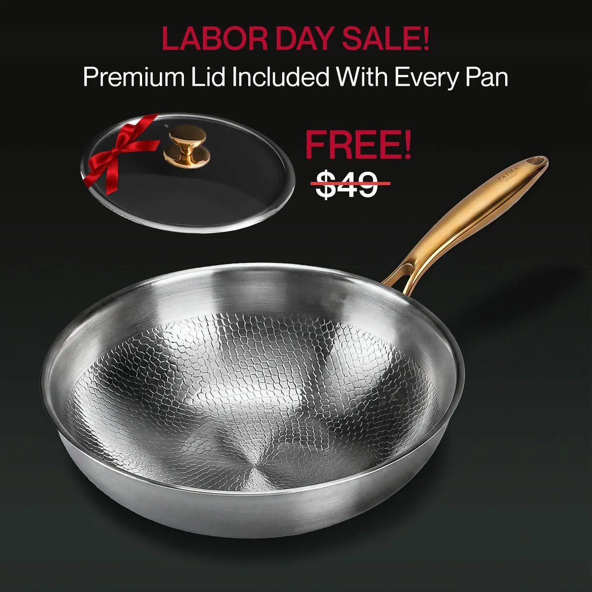 Pure Titanium Wok Pan Pro with Lid